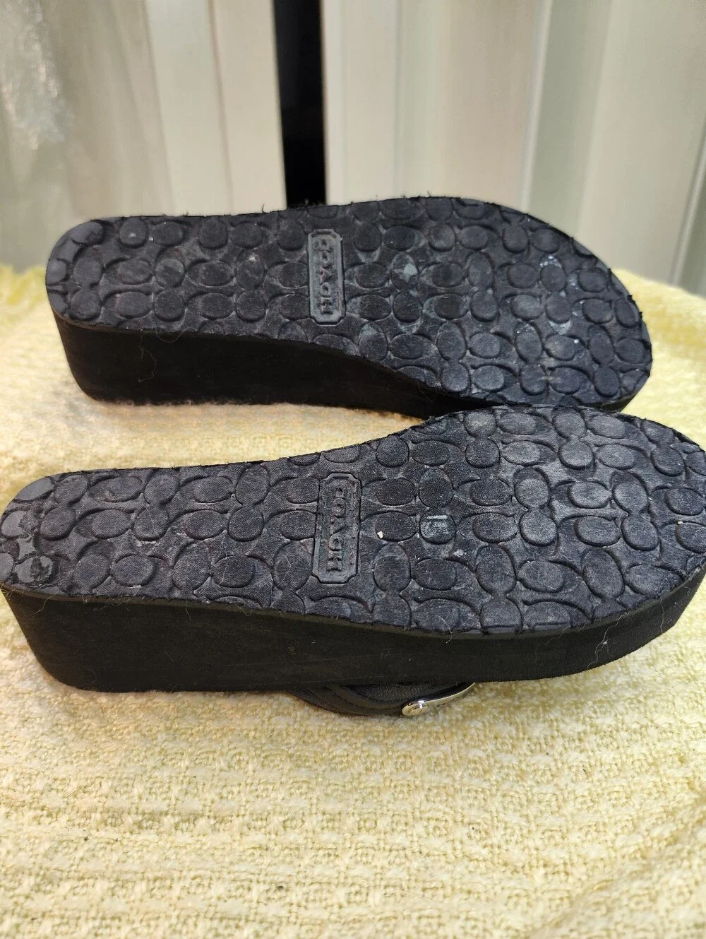 Coach Black Women's Thong Sandals with Leather and Fabric Straps